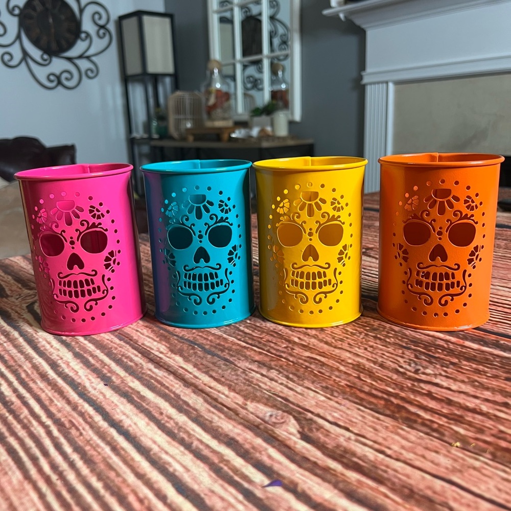 Colorful Skull Candle Holders Set